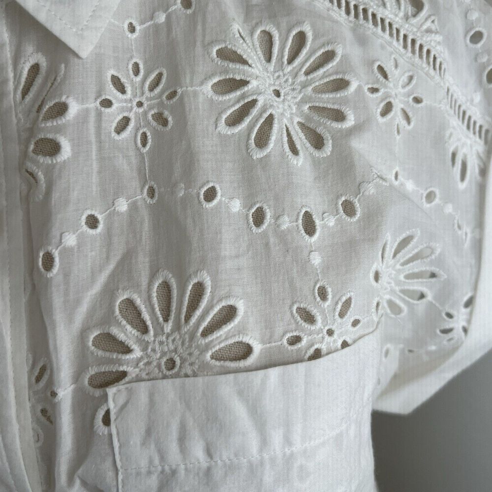 Veronica Beard Bettina White Eyelet Minidress Short Sleeve Button Dress Sz 2 - Picture 3 of 10